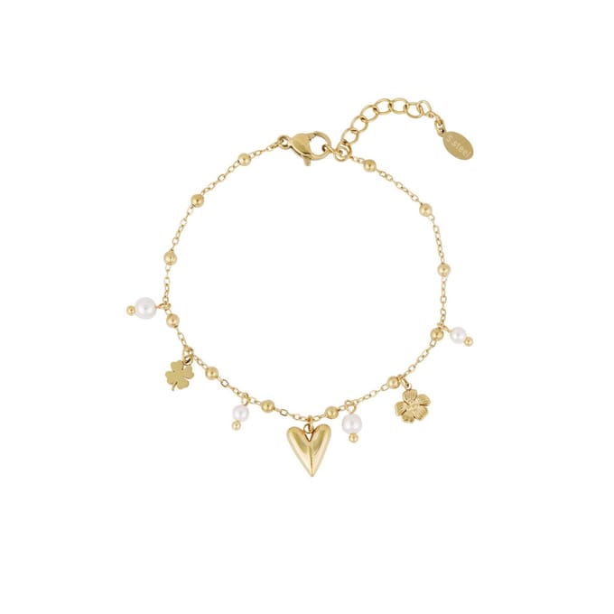 Lucky Love Armband | RVS Goud | Moederdag | Cadeau voor Haar | Hartjes