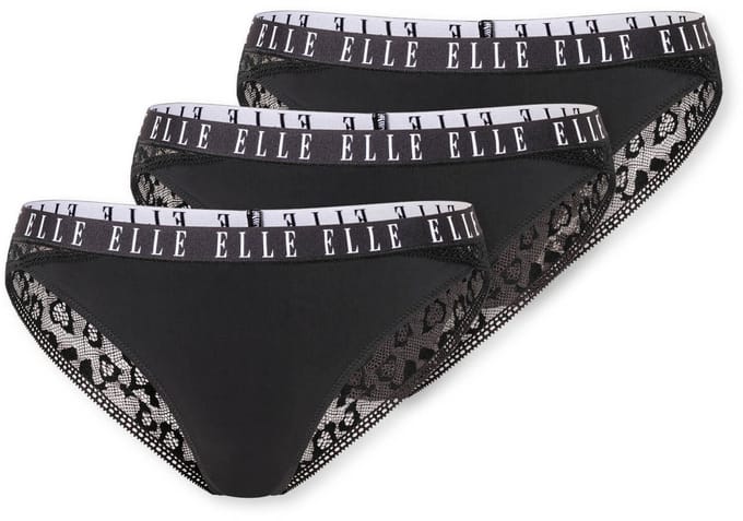 Elle 3-Pack Kanten brazilian slips dames - Lace - Zwart / S