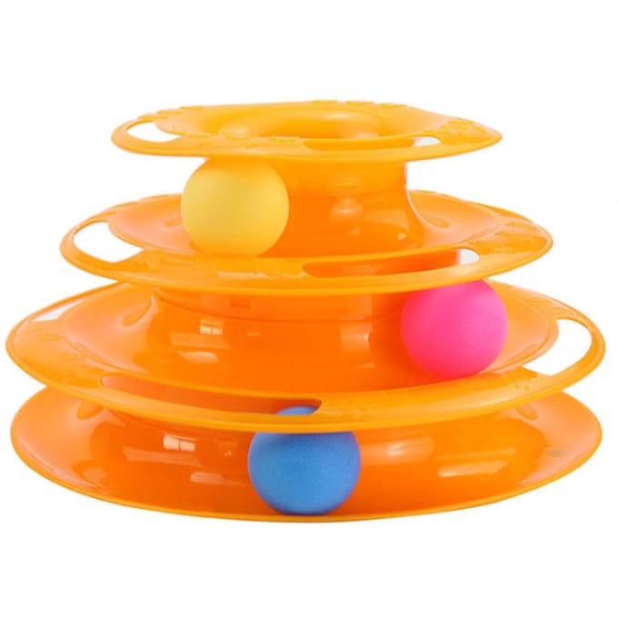 Jouet interactif et stimulant pour chat à 3 niveaux avec boule de souris en cage orange