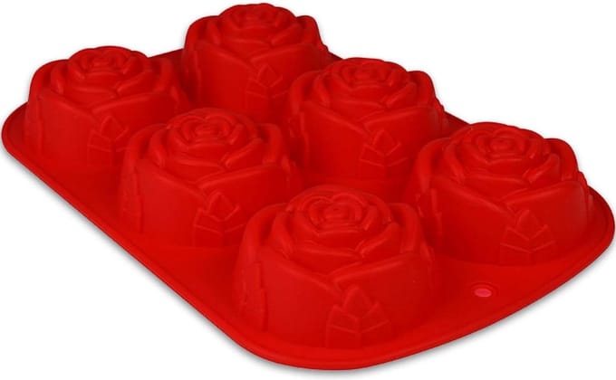 Muffinvorm met rozen - siliconen bakvorm - 1 stuk - rood - 24,5 x 16 x 3,5 cm