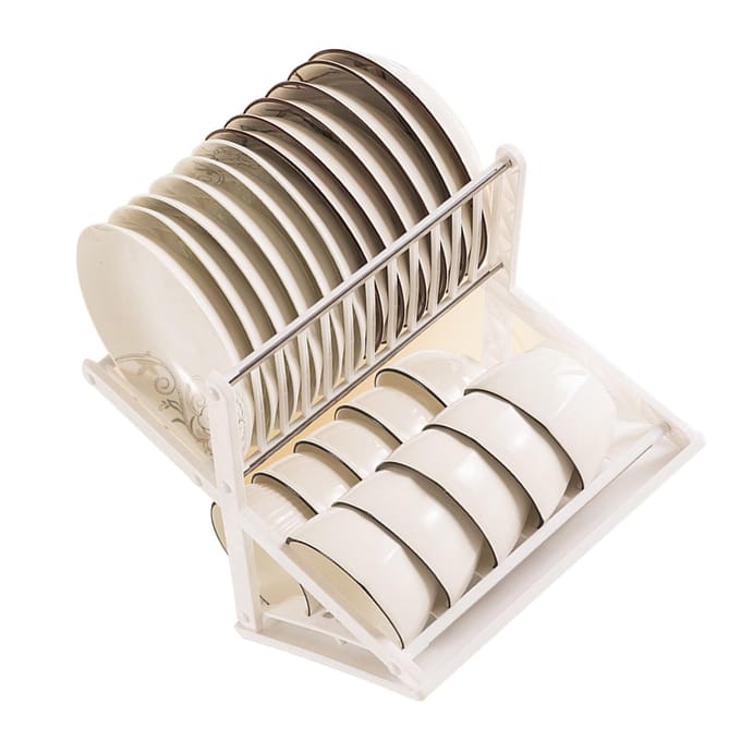 Égouttoir à vaisselle double couche multifonctionnel en acier inoxydable pour comptoir de cuisine blanc