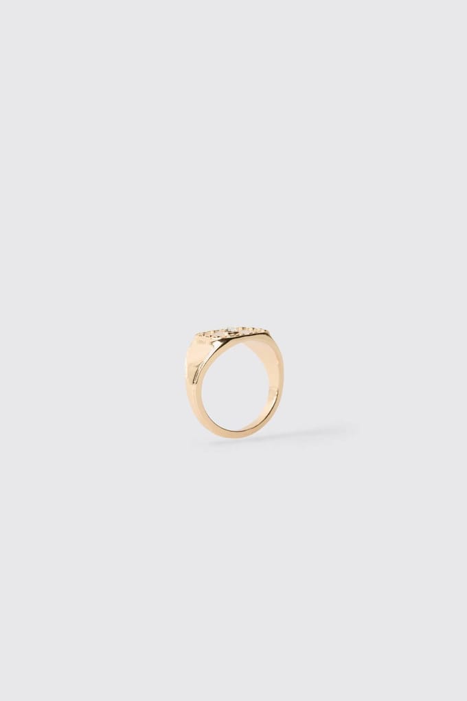Gold-Tone Textured Gem Square Ring | Size Small/Medium