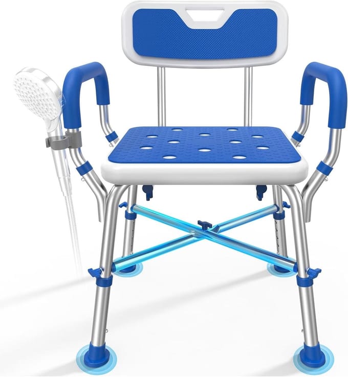 Douchestoel - Badkamerhulpmiddel - Veilig Douchen - Verstelbare Hoogte - Tot 227 kg - Blauw