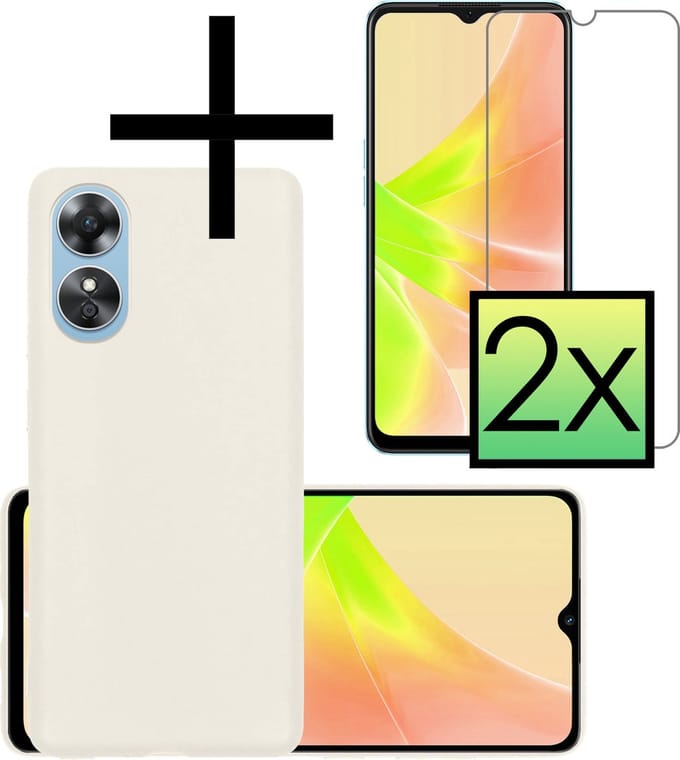 Hoesje - Met 2x Screenprotector - Geschikt voor OPPO A17 - Sterk & Shockproof - Back Cover - Siliconen Case - Telefoon Hoes - Wit