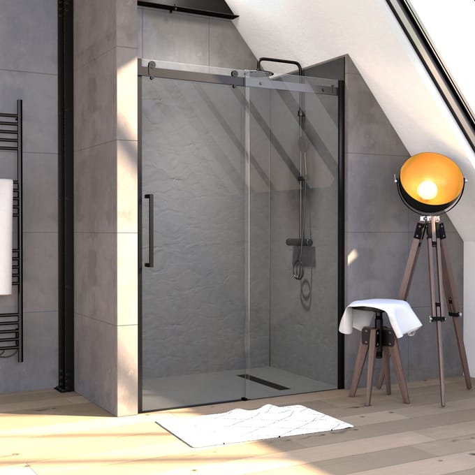Aurlane - Douche Schuifdeur Rolling 140 X 200cm - Zwart Profiel - 8 Mm Helder Glas