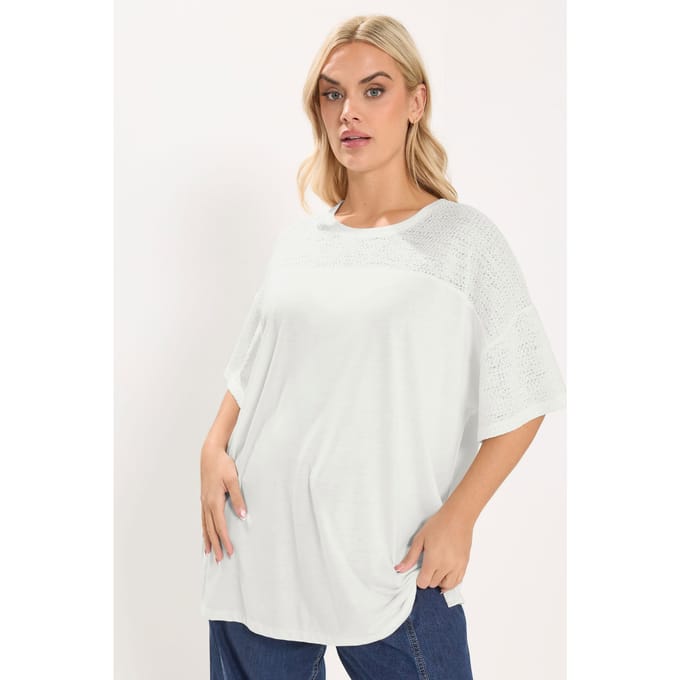 Yours Wit Oversized Tshirt Met Geweven Paneel Size 42