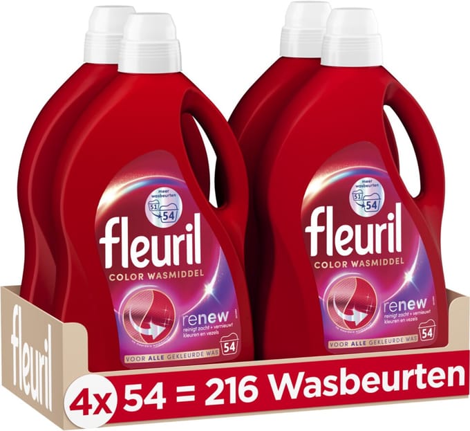 Fleuril Color Wasmiddel - 4 x 54 = 216 wasbeurten - Voordeelverpakking