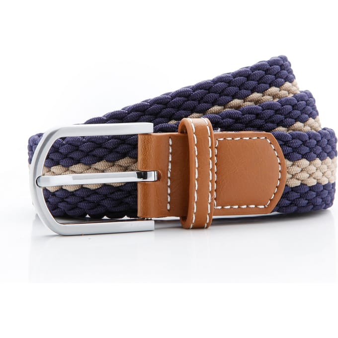 Asquith & Fox Heren Twee Kleurige Gestreepte Braid Stretch Riem (Marineblauw/Khaki)
