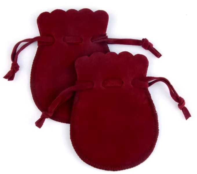 5 LUXE velours / fluwelen zakjes Bordeaux rond S
