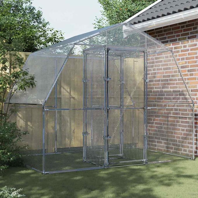 vidaXL - Vogelkooi - met - deur - gegalvaniseerd - staal - zilverkleurig