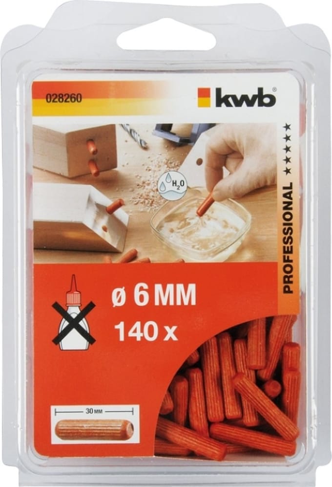 KWB houten deuvel - 6 x 30 mm - Voorgelijmd - 140 stuks