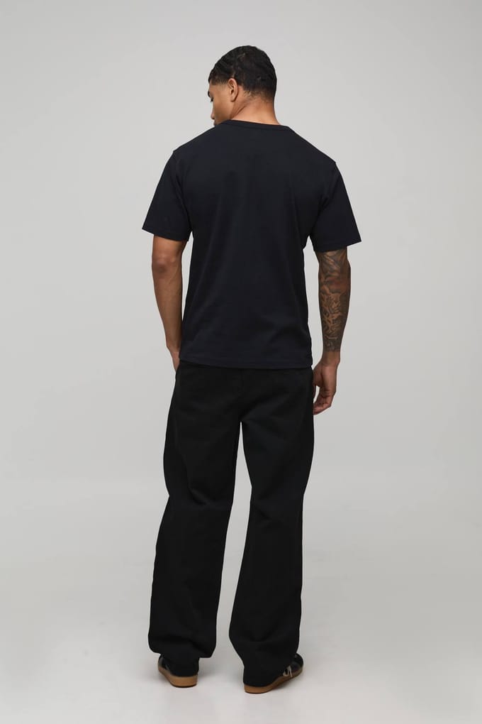 Relaxed Fit Half & Half Tailleband Gewassen Twill Broek | Black | Size Medium