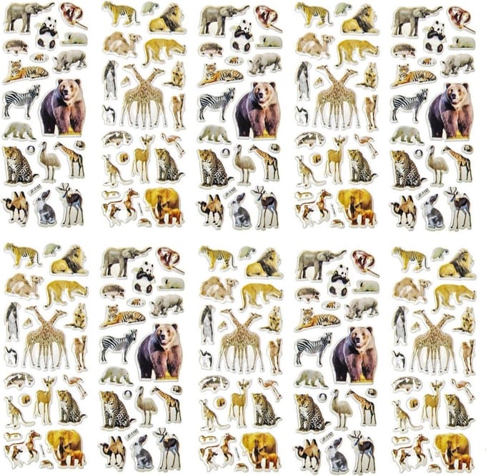Stickers Wilde Dieren 17 X 7,5 Cm | 10 stickervellen met ieder 20 Stuks