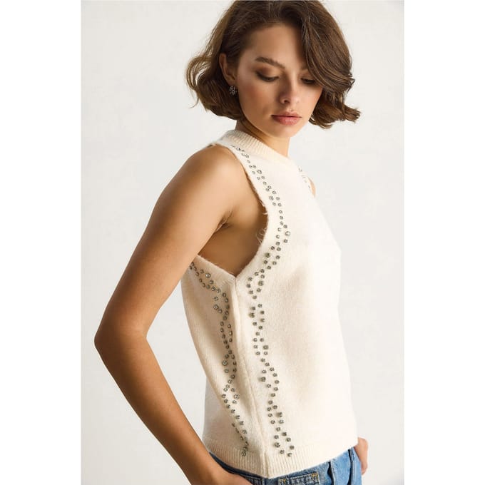 Getextureerde Gebreide Crew Neck Blouse