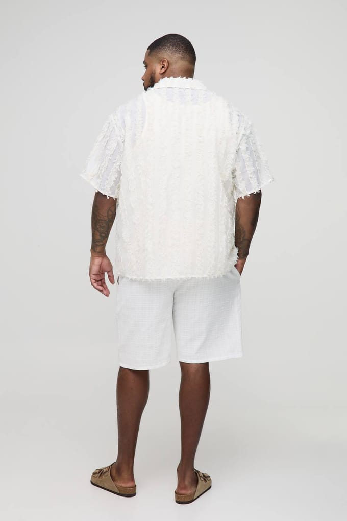 Plus Getufte Gestreepte Relaxed Fit Overhemd | Stone | Size 2XL