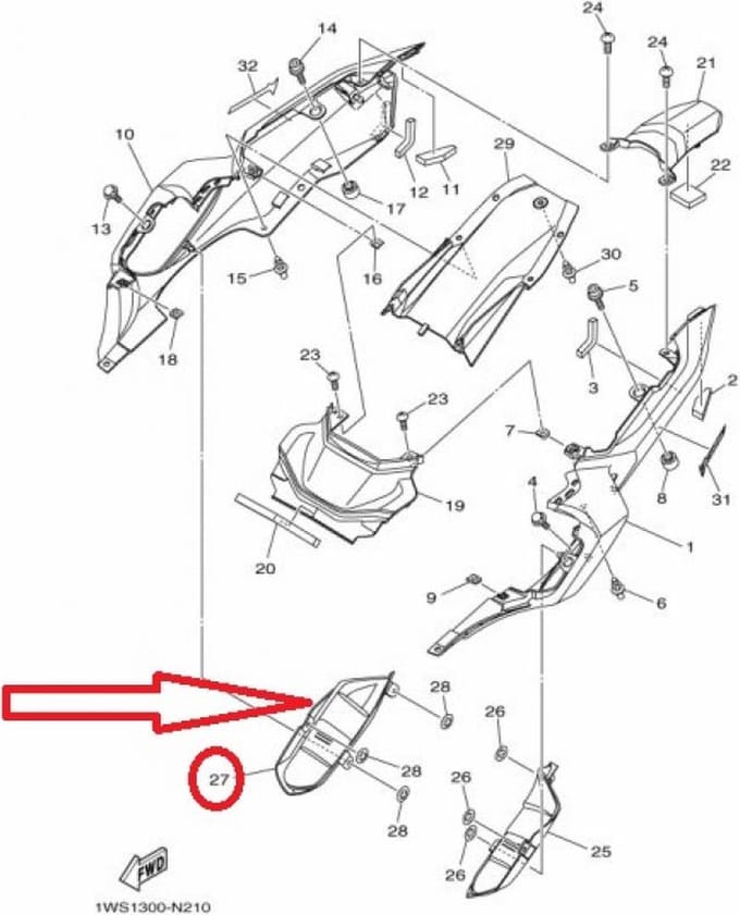 Cache latéral droit coque AR pour moto Yamaha 700 MT-07 1WS-2171K Neuf
