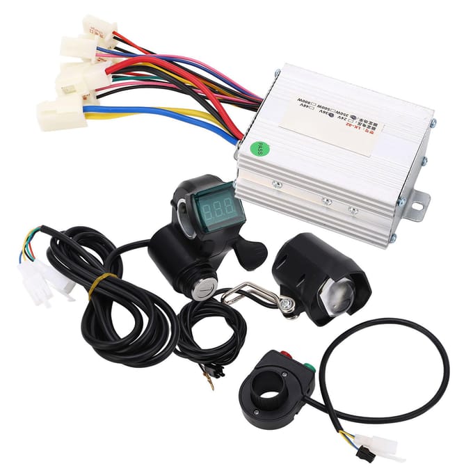 Fietscontroller Duimgas Set Geborstelde Controller Kit met Koplamp Schakelaar voor Elektrische Driewieler Scooter 36V 350W gray