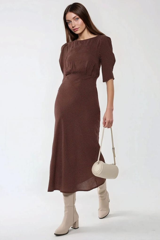 Gestippeld Fitted Midi Jurk