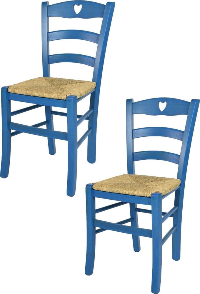 Tommychairs Cuore - Eetkamerstoelen - Set van 2 - Blauw - Rotan & Hout