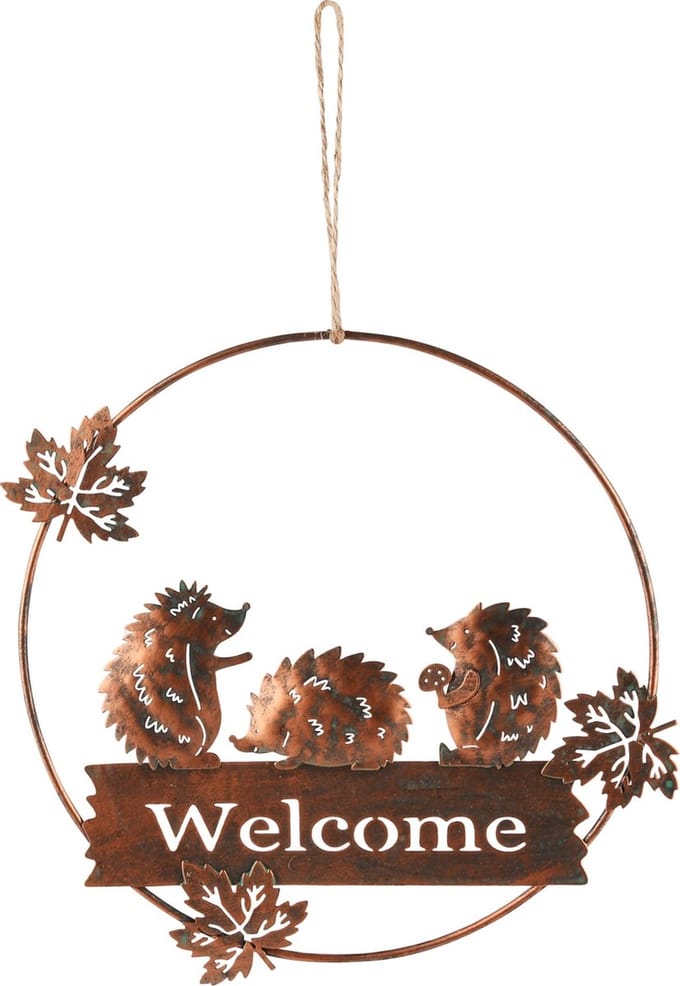 Dekoratief | Hanger m/egels 'Welcome', roest, metaal, 20x1x20cm | A245218