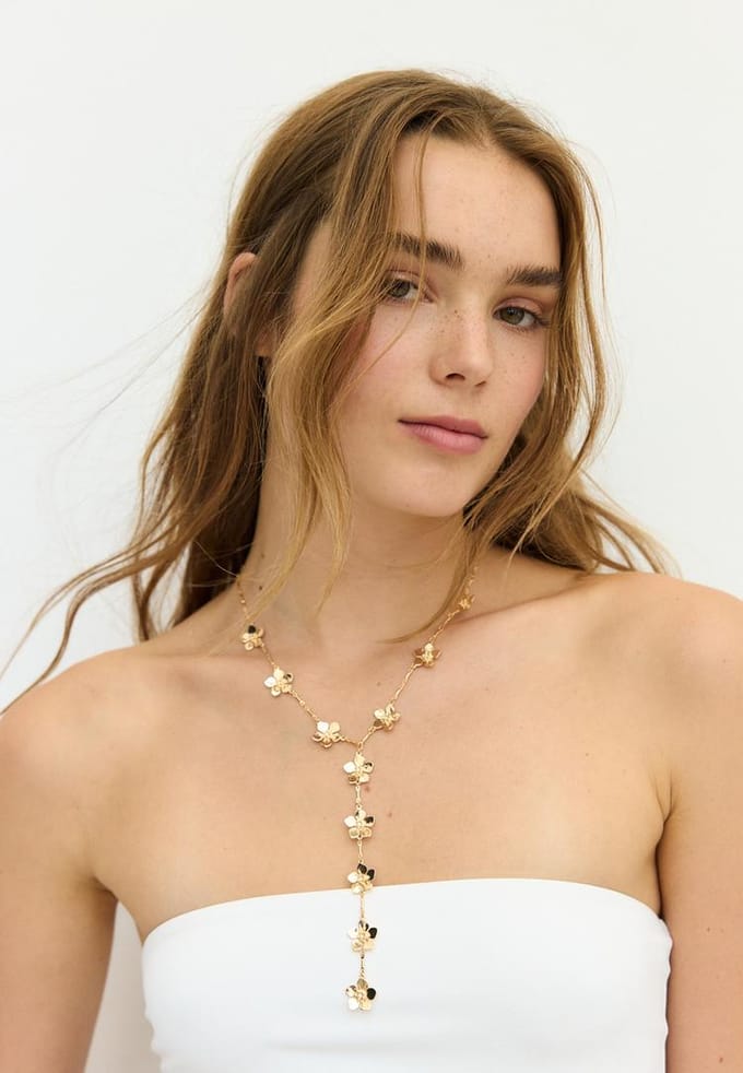Stradivarius Lariat ketting mini bloem  Goud OS