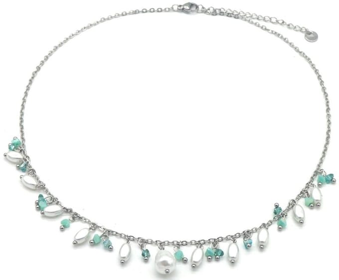 Ketting met Parels - RVS - Lengte 39-44 cm - Zilverkleurig