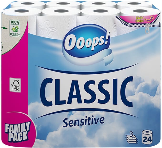 Ooops! - Toiletpapier Classic Sensitive 3-laags - 2 x 24 stuks - Voordeelverpakking