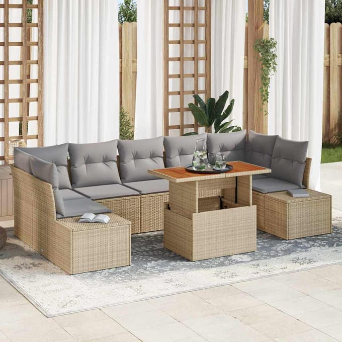 vidaXL - Tuinbank - Set - 8 - st - Beige - poly - rattan