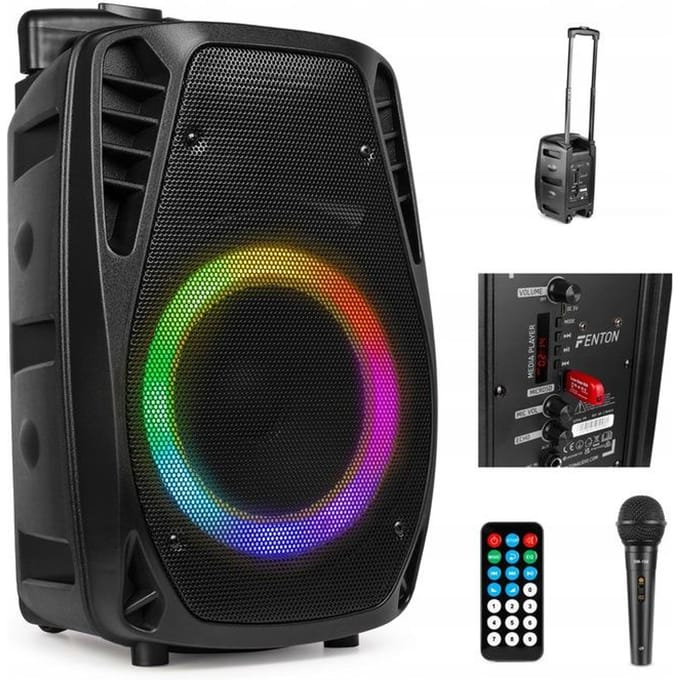 Mobiele geluidsinstallatie - Fenton FT8LED-MK2 met Bluetooth en microfoon - 300W