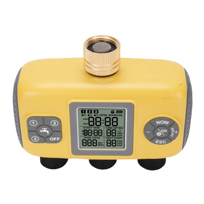 3-Uitgang Sproeier Timer Tuinslang Timer met Regenvertraging Automatisch Watersysteem Digitaal yellow
