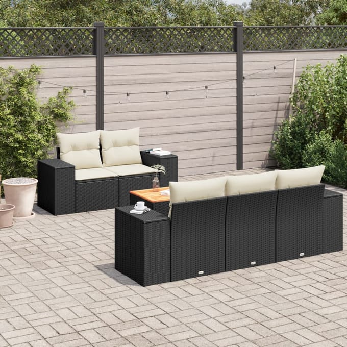 vidaXL - 6-delige - Loungeset - met - kussens - poly - rattan - zwart