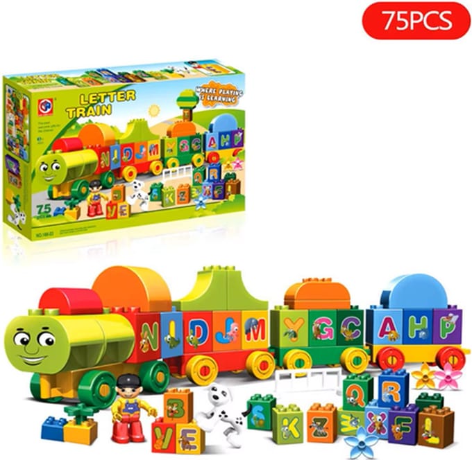 Useme Letter trein - speelgoed - kids - Compitabel met Duplo - bouwblokken - 75 pcs