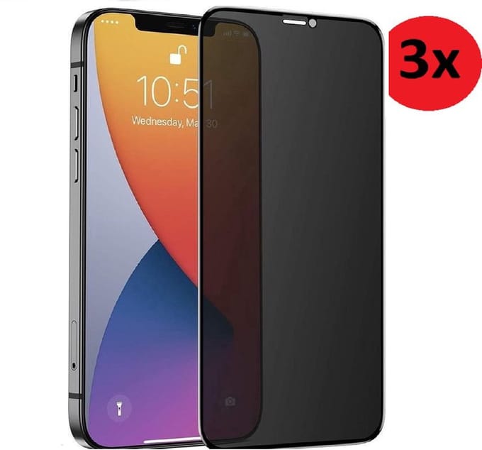 Pearlycase screenprotector Privacy Geschikt voor iPhone 12 Privacy Screenprotector - 6.1 inch - iPhone 12 Pro Privacy Screen protector Tempered Beschermglas 3x