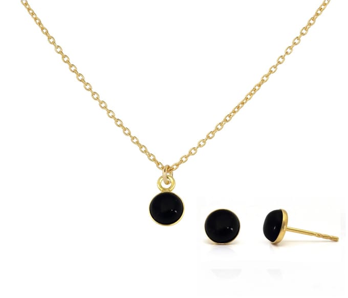 ARLIZI 2141 Sieraden set zwart onyx cabochon hanger - verguld