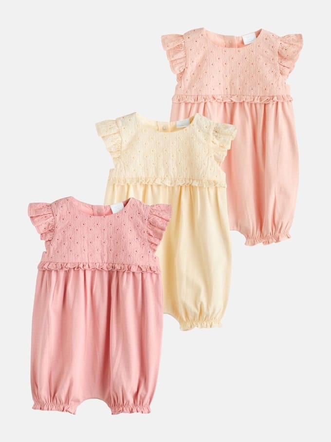 Next - Meisjes - Broderie 3 Babyrompers - Roze