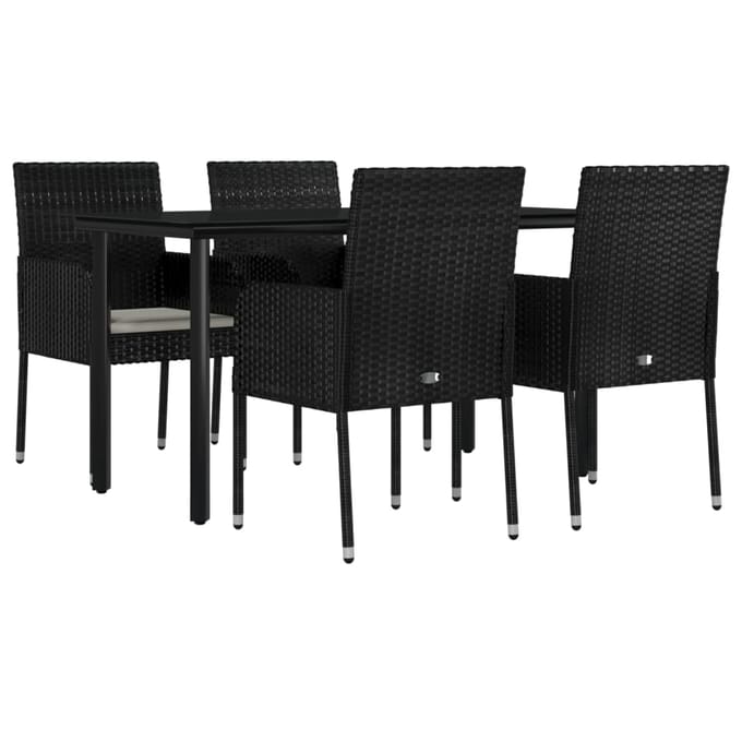 vidaXL - 5-delige - Tuinset - met - kussens - poly - rattan - zwart
