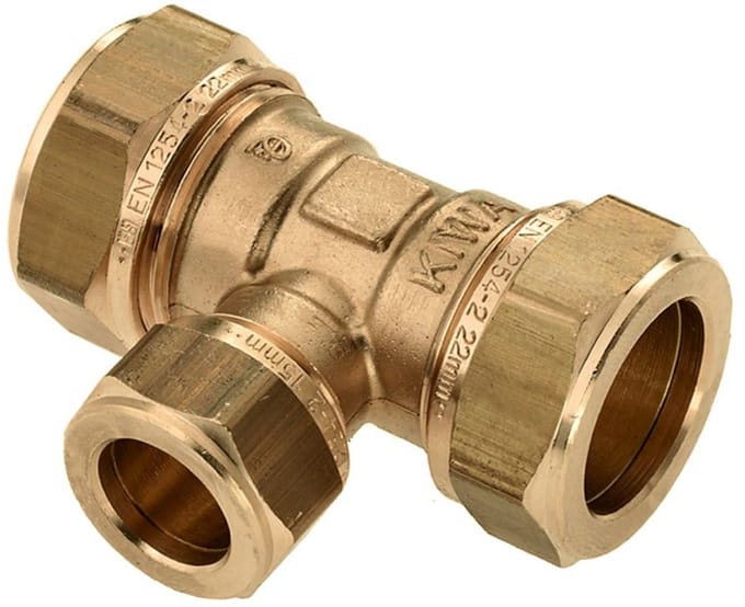 Bonfix knelkoppeling - T-stuk verlopend - 22mm x 15mm x 22mm - Messing