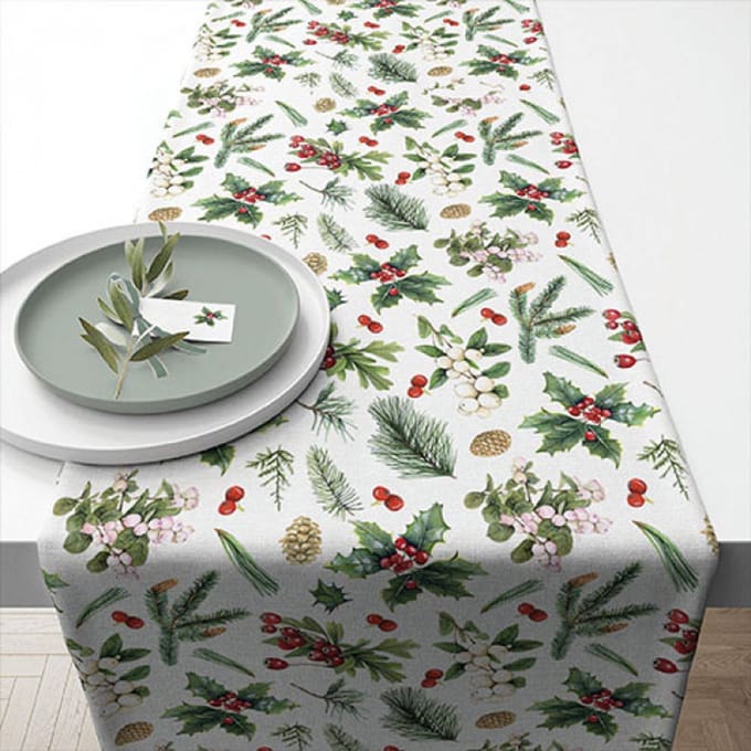 tafelloper - table runner - Ambiente - winter - Kerst - Christmas - winter greenery