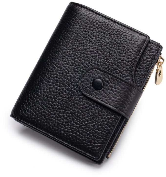 Damesportemonnee (kort model) - Echt leer - 12,5*3*10 cm - Zwart - 1 stuk