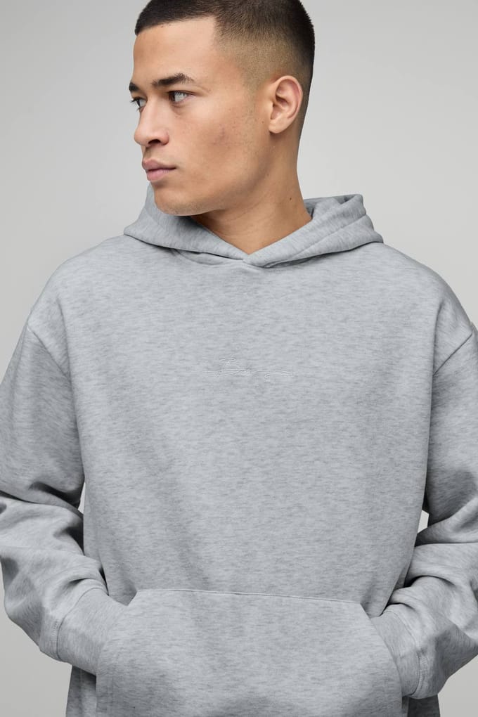 Essential BM Signature Oversized Hoodie | Grey Marl | Size Medium