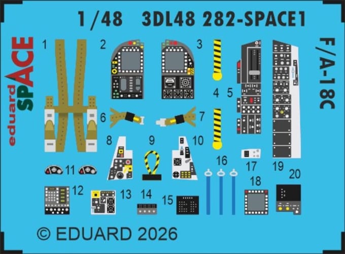 Eduard Modelbouwdecoratie - 3DL48282 Sp - Accessoires Set voor McDonnell Douglas F/A-18C Hornet - Photo-etch
