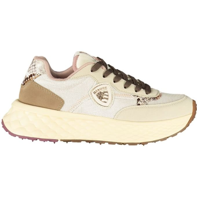 Blauer Beige Leren Dames Sneakers