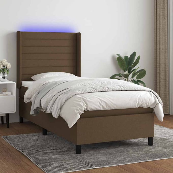 vidaXL - Boxspring - met - matras - en - LED - stof - donkerbruin - 80x200 - cm