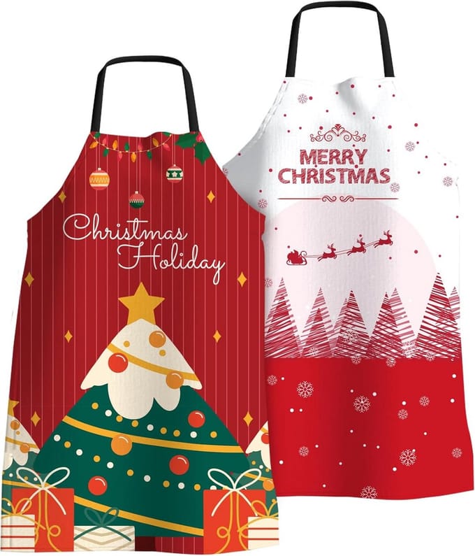 2-Pack Grappige Keukenschorten Kerst Thema - Verstelbaar en Waterdicht