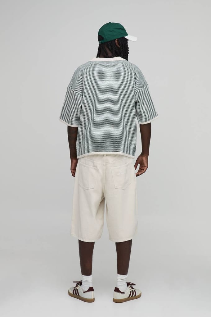 Ontspannen Gestructureerde Gestreepte Polo Met Verlengde Knoopsluiting | Forest | Size XS