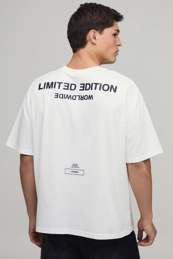 Oversized T-shirt Met Verhoogde Limited Tekst | White | Size Small