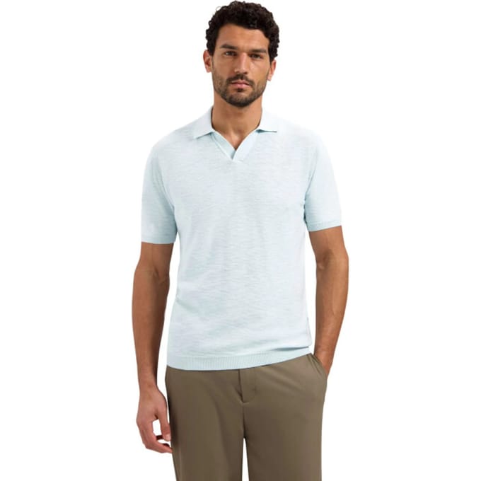No Excess Pullover short sleeve v-polo slub sky