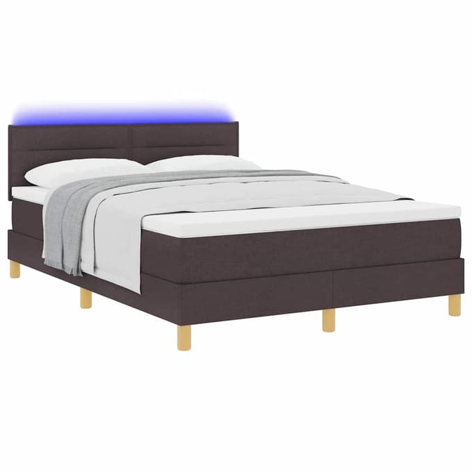 vidaXL - LED - Box - Spring - Bed - met - hoofdeinde - Donkerbruin - 140 - x - 200 - cm - Stof