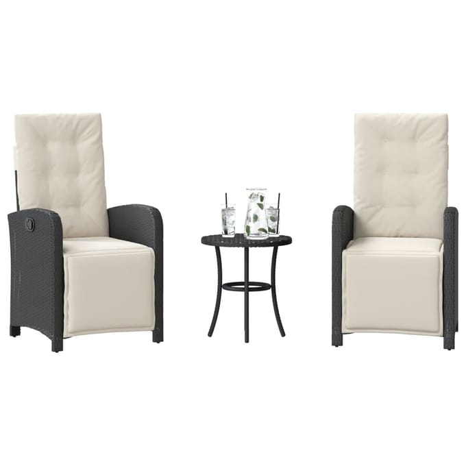 vidaXL - 3-delige - Bistroset - met - kussens - poly - rattan - zwart