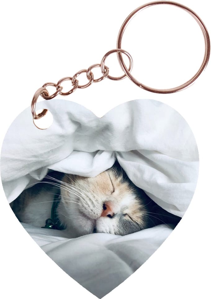 Sleutelhanger hartje 5x5cm - Spaarpots - Poes onder Laken